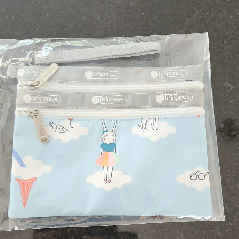 LeSportsac Double Zip FiFi Lapin Sky Blue Cloud Cosmetic & All-Purpose Pouch